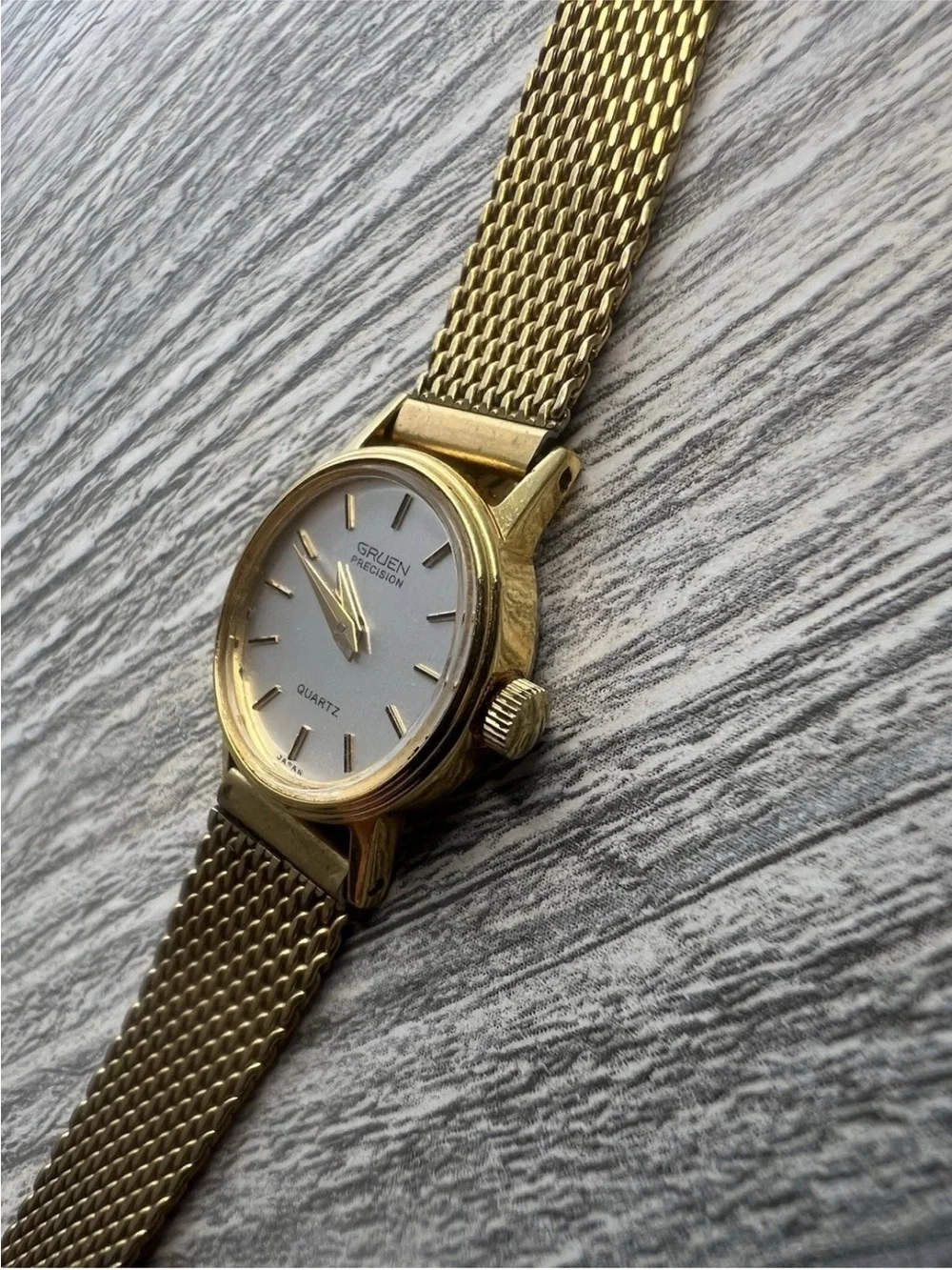 Gruen Precision Gold Tone Quartz Watch - White Dial